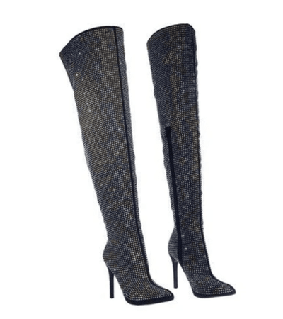 Pledge-28 Rhinestone Accent Pointy Toe Over The Knee Stiletto Heeled Boots