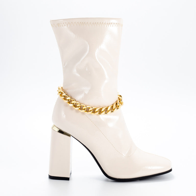 Chunky High heel Ankle boots w chain buckle design Mogul By Mata Shoes