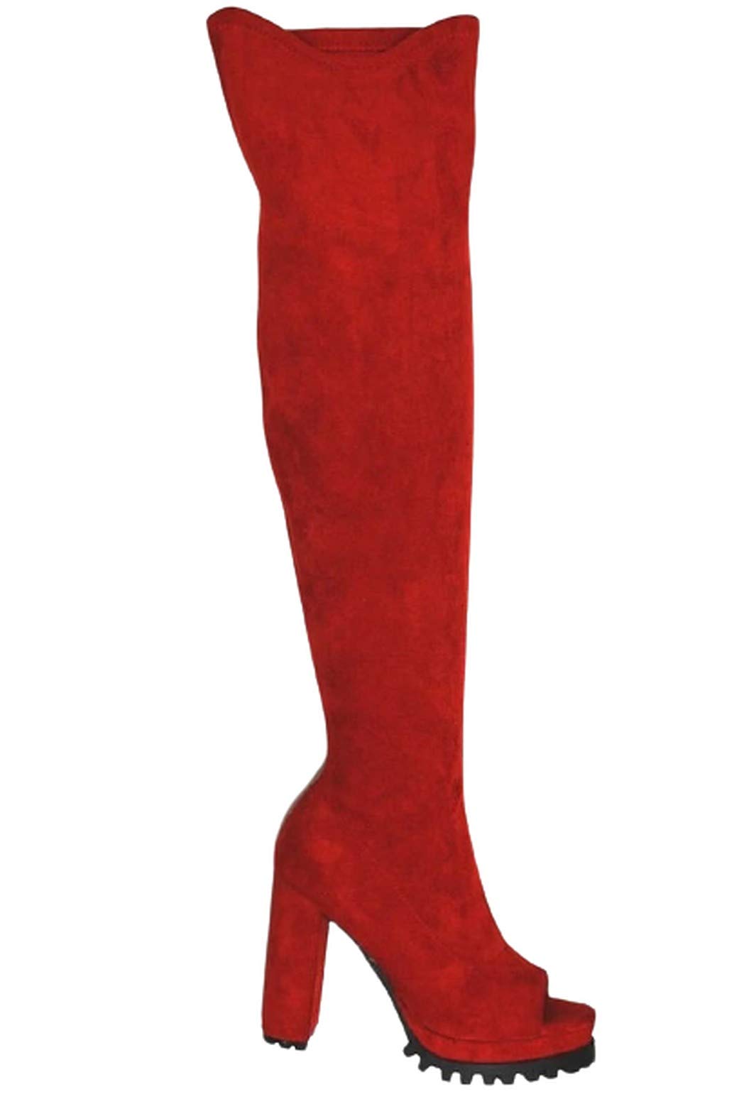 Peep Toe Over The Knee Thigh High Chunky Block Heel Boots For
