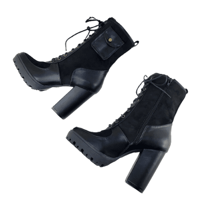 Fashion Ave Chunky Lug Sole Platform Ankle Boots Decorative Pocket