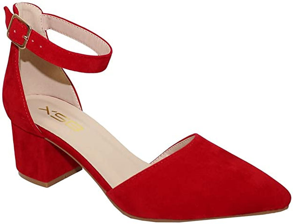 X2B Ciara-1 Women's Low Heel Ankle Strap Pointed Toe Pumps Shoes