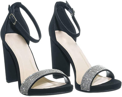 Delicious LASER-s Women's Embellished Open Toe Ankle Strap Heels