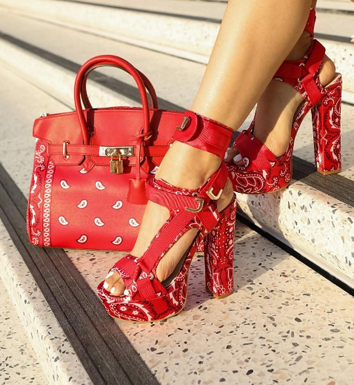 Women's Open Toe Strappy Chunky Platform High Heel Sandals