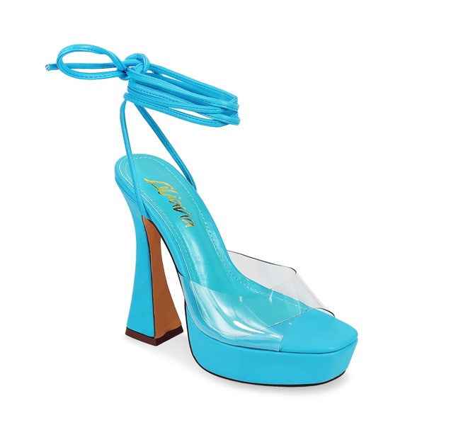 Blue Wrap Around Clear Strap Heels | Shoe Time