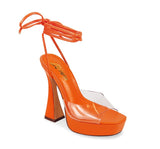 Orange Wrap Around Clear Strap Heels | Shoe Time