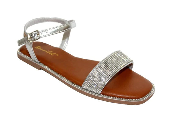 Womens Amita-2 Flats Slides Sandals Rhinestone Open Toe Slip on Shoes