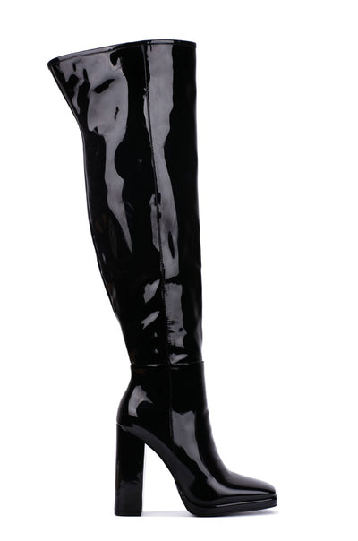 Cape Robbin Square Toe Chunky Heel Tall Dress Boots Black | Shoe Time