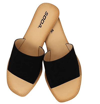 Soda Airway Women's Slip on Casual Flat Slide Black Sandals