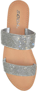 Soda Shoes Rhinestone Slide Sandals in Silver Among