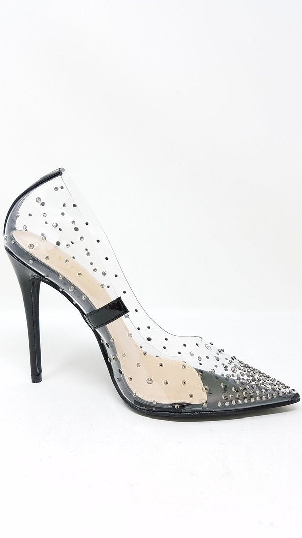 Liliana Rhinestone Transparent Slip On Stiletto Pump Heels – Shoe Time