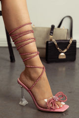 Pink rhinestone lace up heels