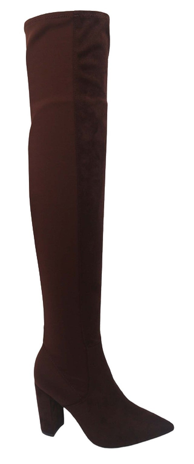 Bamboo Bellflower-11 Pointy Toe Over The Knee High Chunky Heel Boots ...