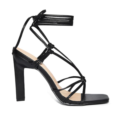 Boston-01 Strappy Knotted Lace-Up Square Toe High Heels | Shoe Time