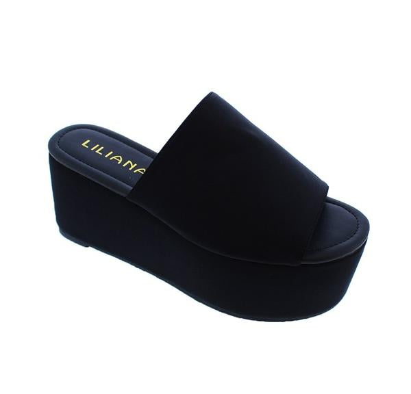 Liliana Budza-5 Classic Neoprone Open Toe Platform Sandal Black