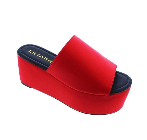 Liliana Budza-5 Classic Neoprone Open Toe Platform Sandal Red