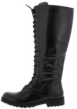 Black Knee High Combat Riding Boots Lace up Lug Sole Shoes | Shoe Time