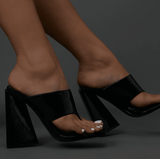 Black Augustine Square toe block heel mule sandal