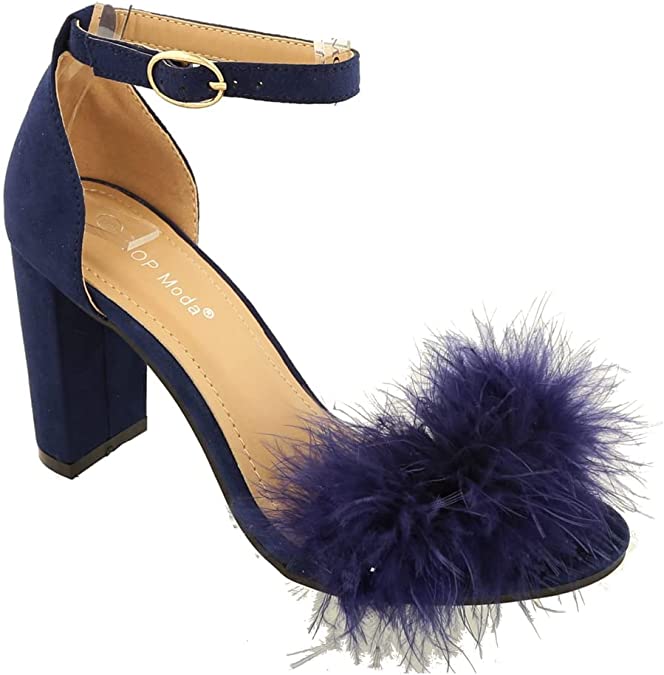 Women Chunky Heels Ankle Strap Sandals with Fur Konner by Top Guy