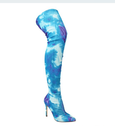Tie Dye Graffiti Thigh High Boots 