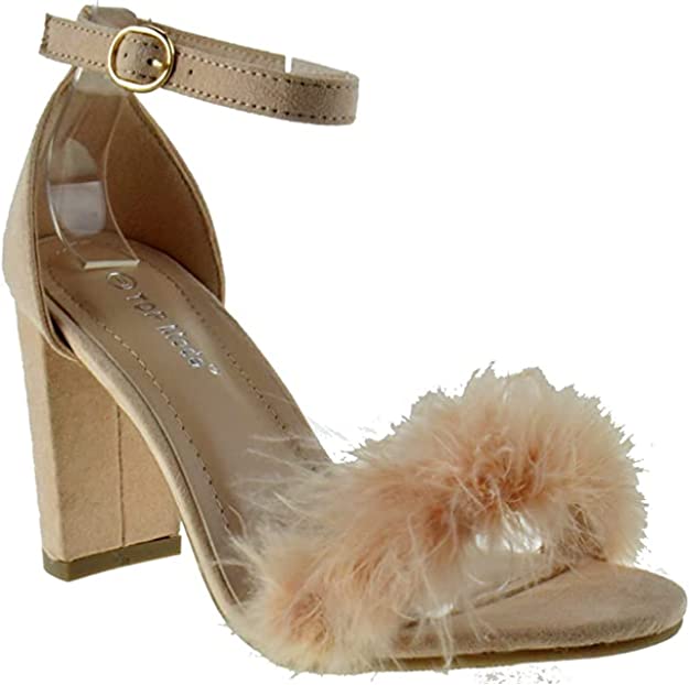 Women Chunky Heels Ankle Strap Sandals with Fur Konner by Top Guy