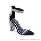 Black Rhinestone Block Heel Sandal Women Open Pointed Toes | Shoe Time