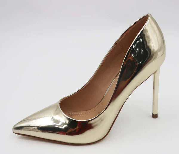 Gold Metallic Pointed Toe Pumps Condition-68 | Shoe Time