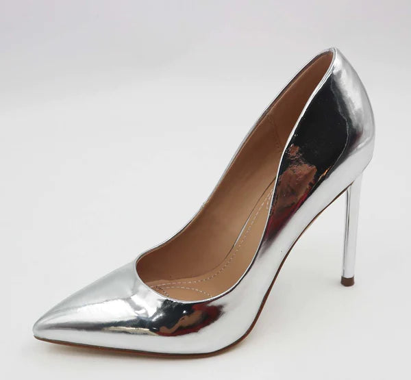Silver Metallic Pointed Toe Pumps Condition-68 | Shoe Time