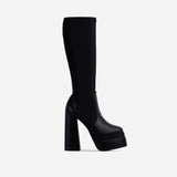 Black Knee High Long Sock Boot 