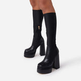 Black Knee High Long Sock Boot