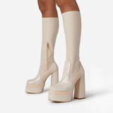 Khaki Knee High Long Sock Boot