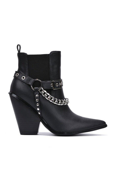 Black Chain Detailed Ankle Western Boots | Shoe Time