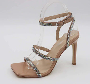 rhinestone ankle strap high heel sandals - Nude