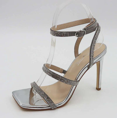 rhinestone ankle strap high heel sandals - Silver