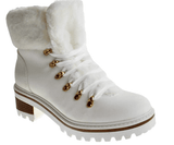 Womens Lace Up Platform Fur Lined Ankle Hiking Boots - White