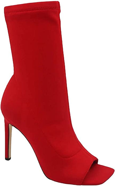 Anne Michelle Boots Square Peep Toe Ankle Booties Red