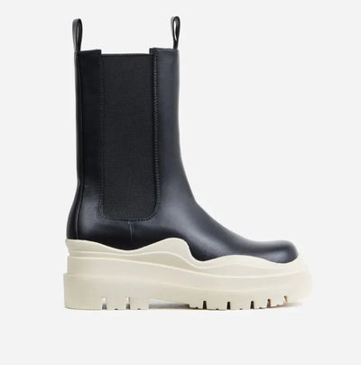 Black Cream Chunky Sole Ankle Chelsea Biker Boots | Shoe Time