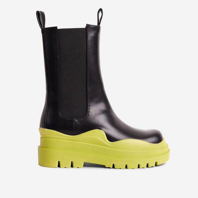 Lime Chunky Sole Ankle Chelsea Biker Boots Energy