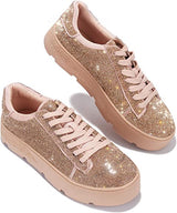 Cape Robbin Euro Rhinestone Platform Sneakers Rose Gold