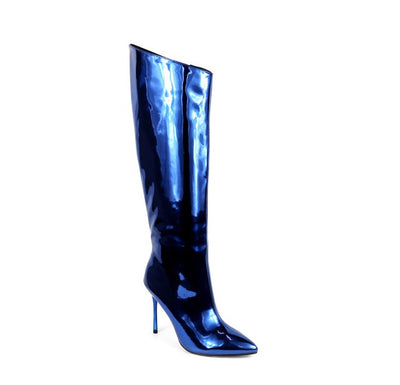 Blue Knee-High-Boots-Metallic Frenzy-1 by Liliana | Shoe Time
