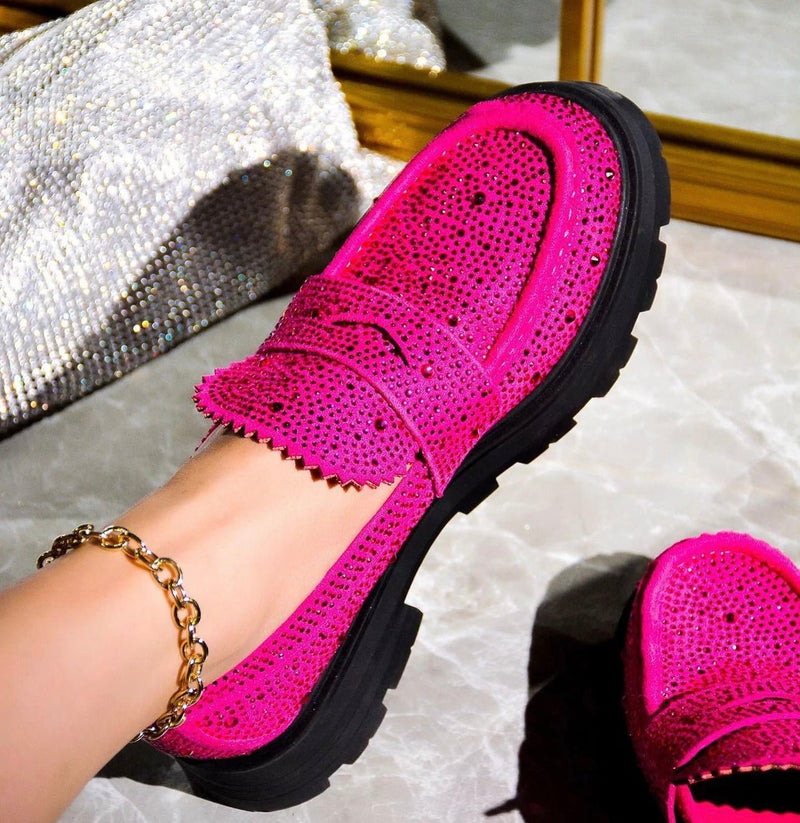 Pink Rhinestone Loafers Gently | Shoe Time