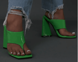 Green Augustine Square toe block heel mule sandal