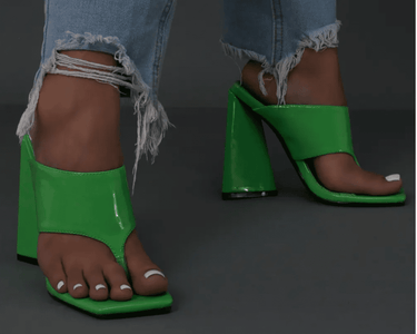 Green Augustine Square toe block heel mule sandal