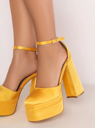 Yellow Closed Toe Platform Heels Happer | Shoe Time