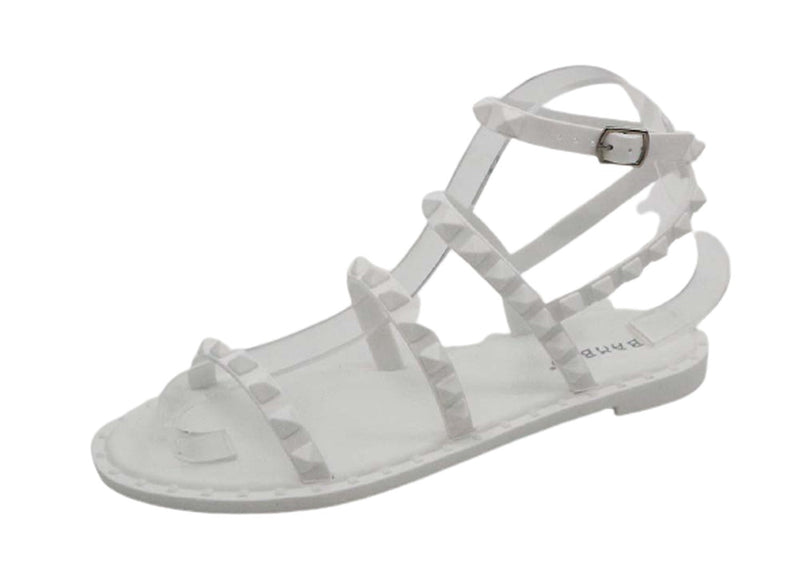 Flat Studded Sandals White- Shoe Time