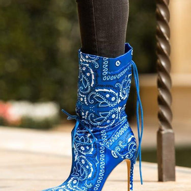 Bandana Print Booties Pointed Toe Blue