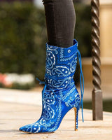 Bandana Print Booties Pointed Toe Blue