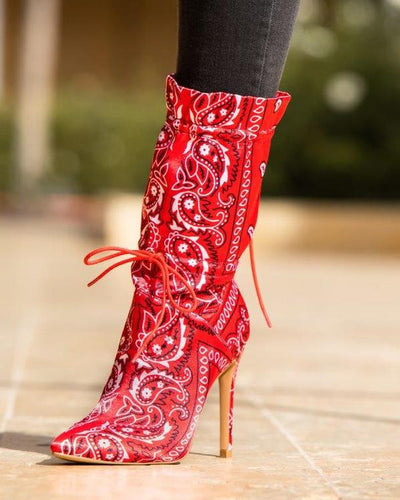 Bandana Print Booties Pointed Toe Red