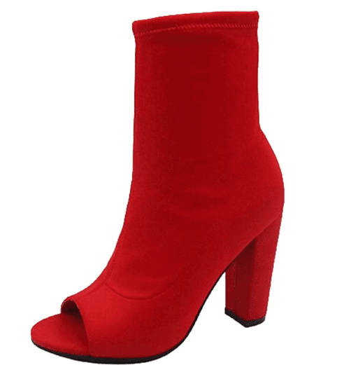 Bamboo Insanity-12 Elastic Peep Toe Stretch Slip-On Booties Red