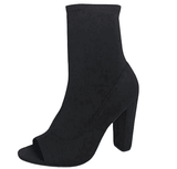 Bamboo Insanity-12 Elastic Peep Toe Stretch Slip-On Booties Black