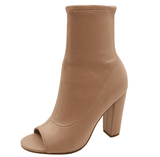 Bamboo Insanity-12 Elastic Peep Toe Stretch Slip-On Booties  Nude